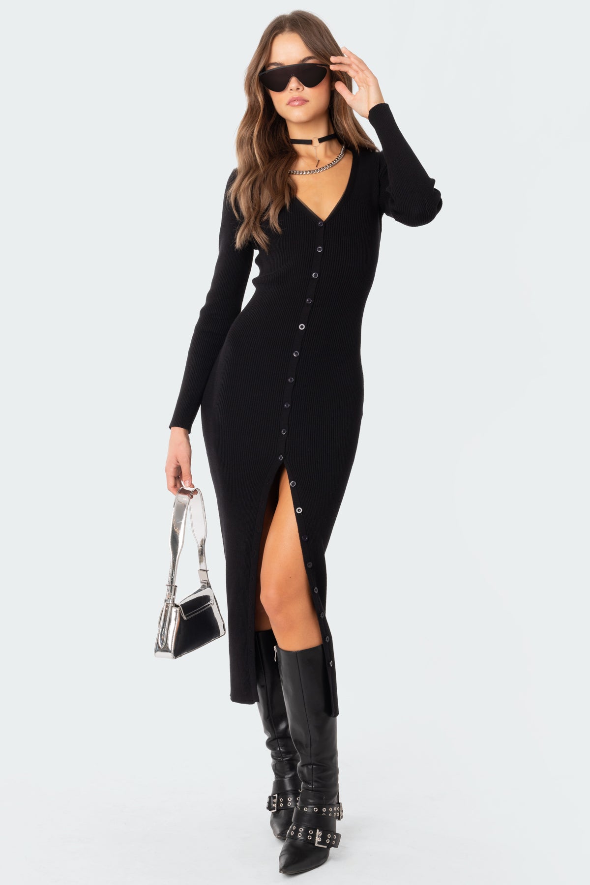 Jazlyn Knitted Button Up Maxi Dress - Image 2