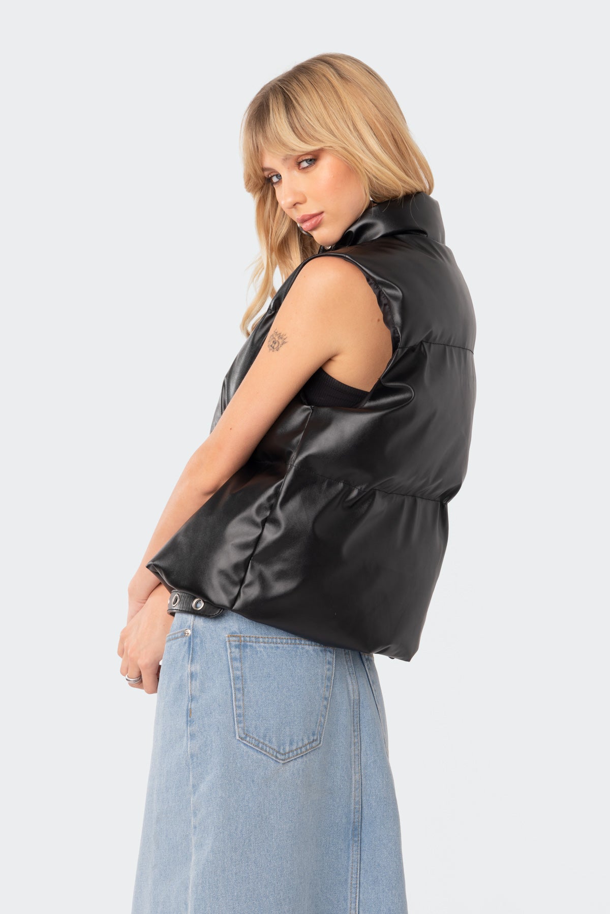 Kade Faux Leather Puffer Vest - Image 4