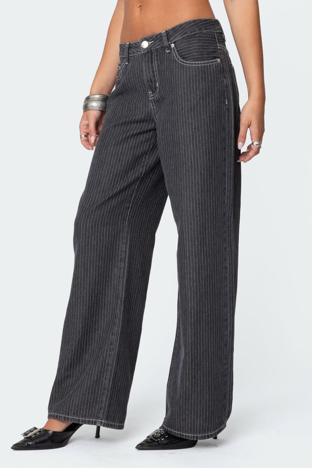 Pinstripe Low Rise Baggy Jeans - Image 3