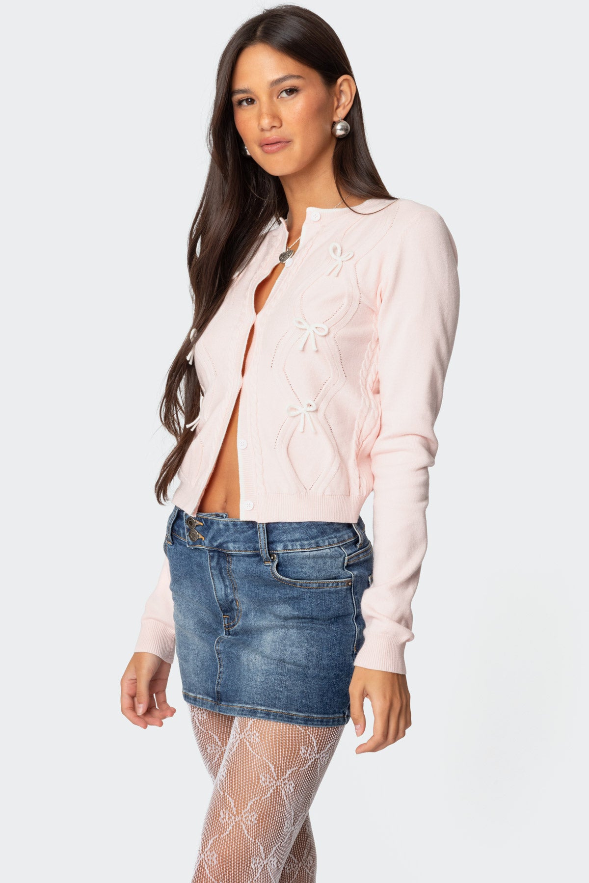 Contrast Bow Knit Cardigan - Image 3