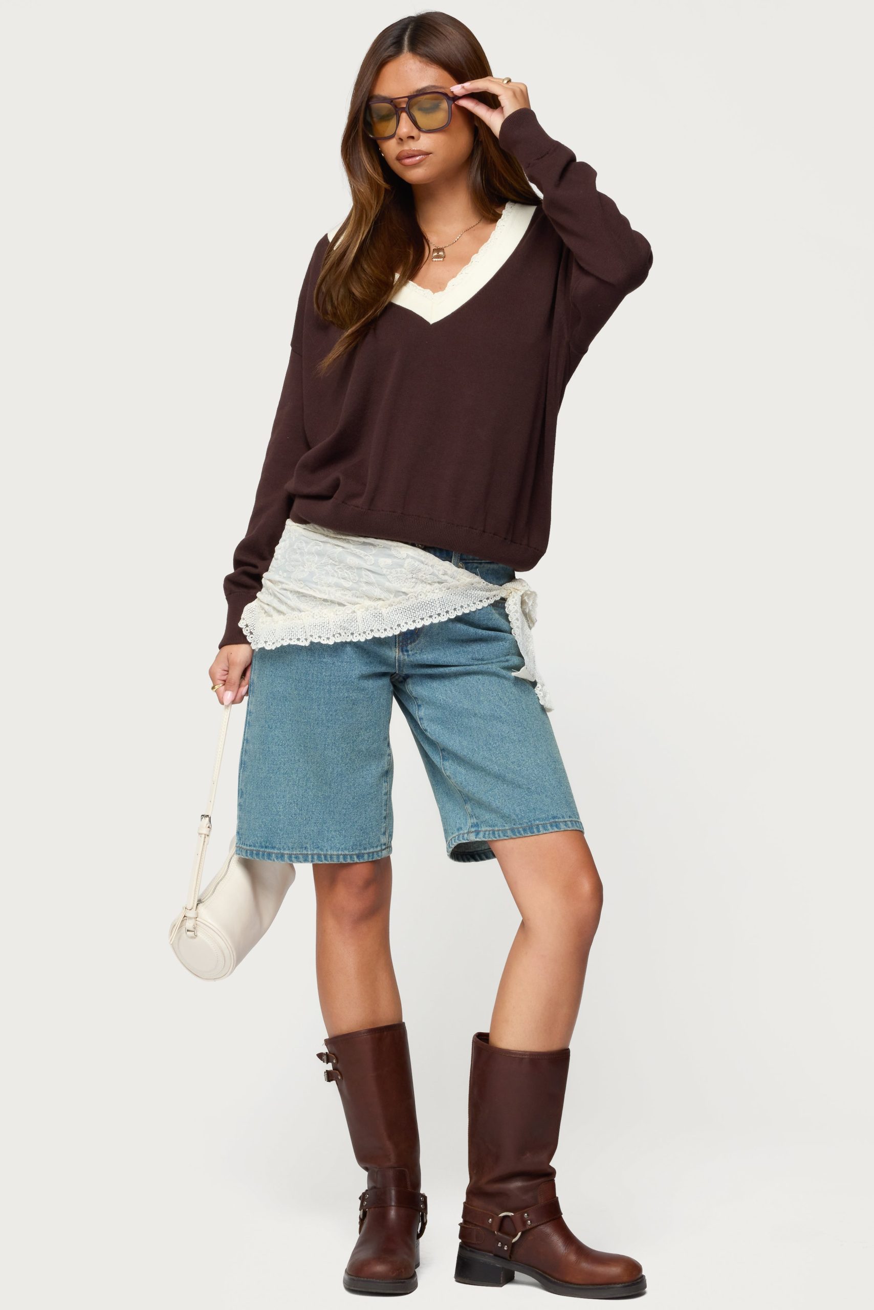 Marie Contrast Lacey V Neck Sweater - Image 2
