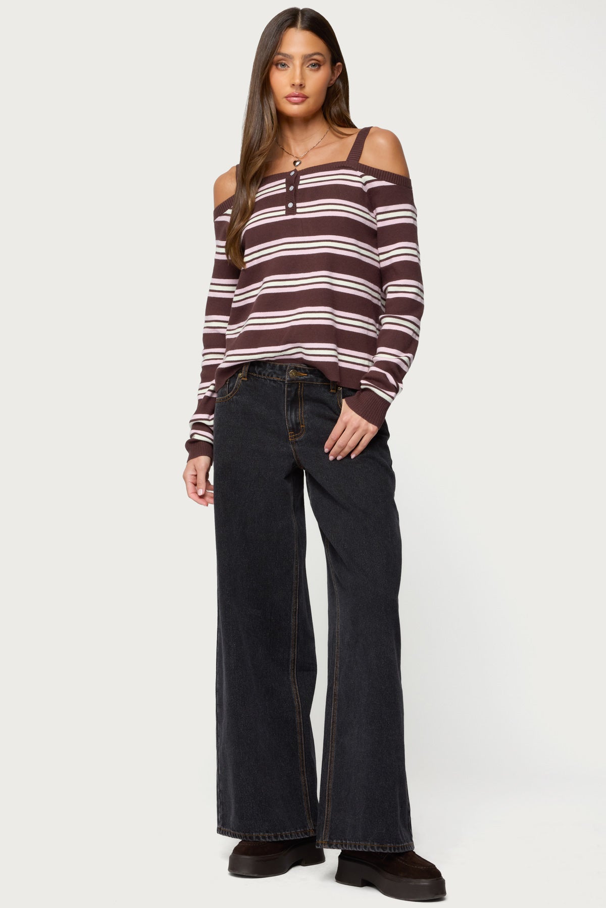 Shyla Off Shoulder Striped Knit Top - Image 5