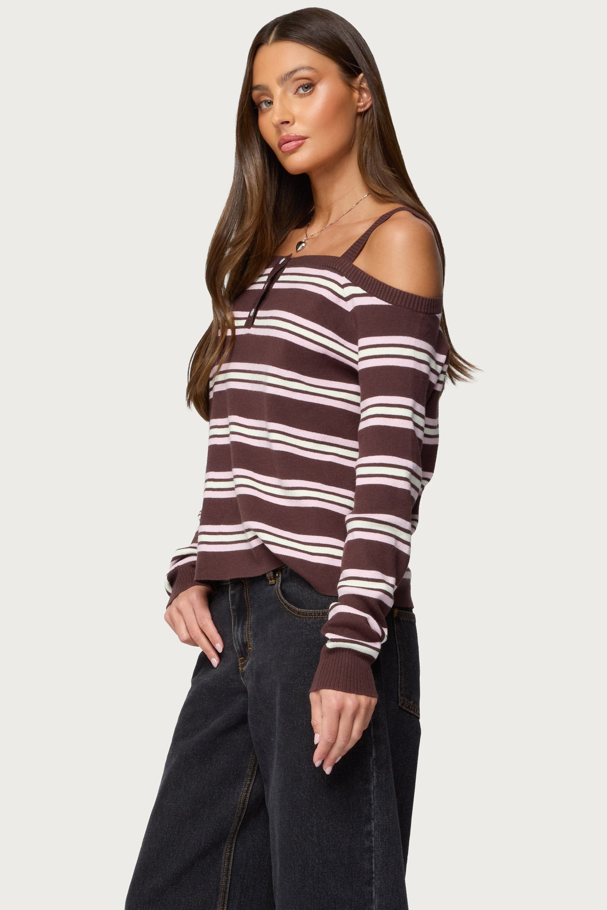 Shyla Off Shoulder Striped Knit Top - Image 3