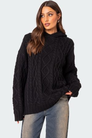 Oversized Cable Knit Hoodie