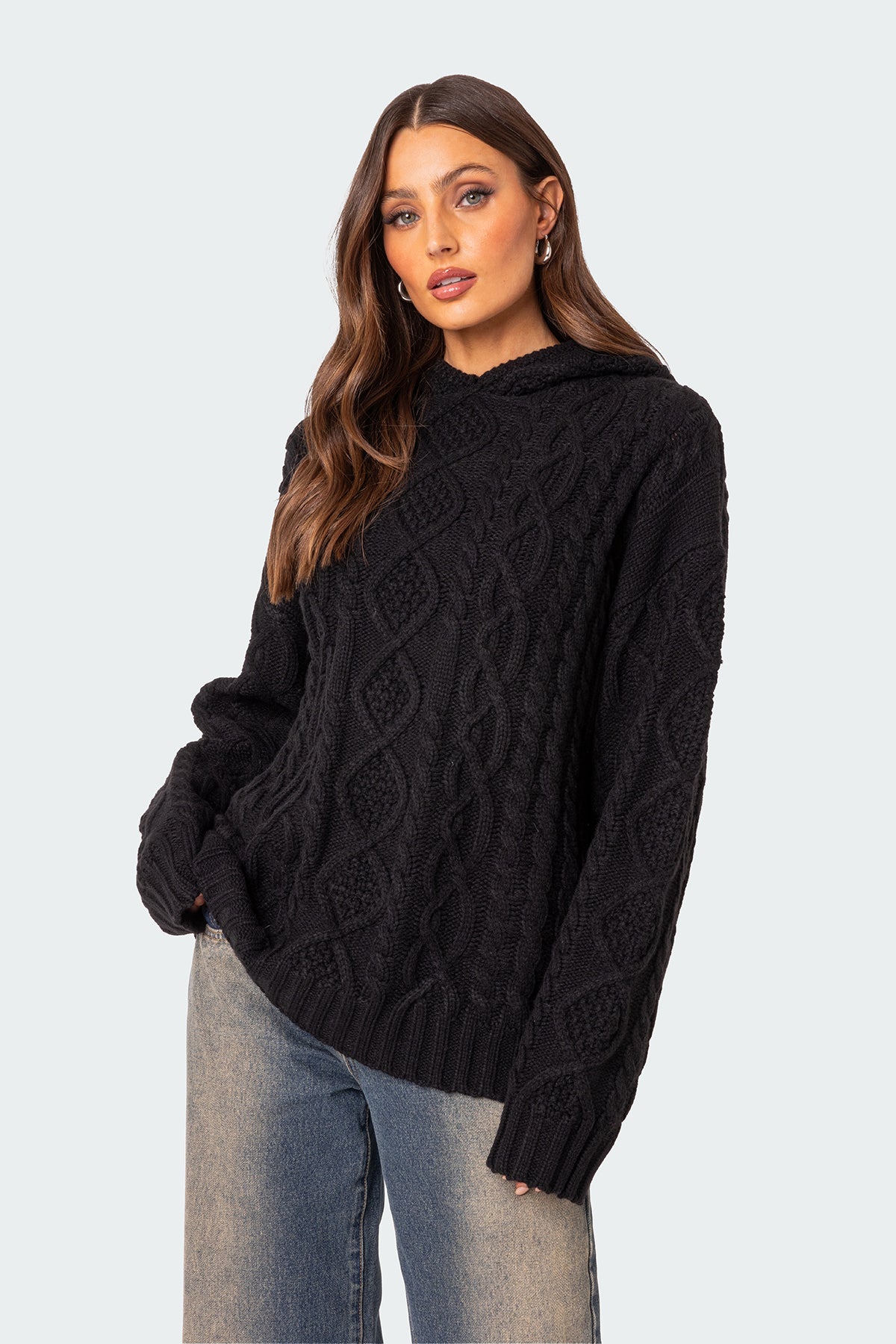 Oversized Cable Knit Hoodie - Image 3