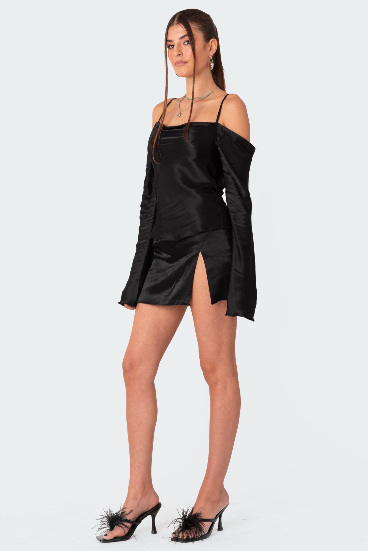 Adria Satin Effect Low Rise Slitted Mini Skirt - Image 3