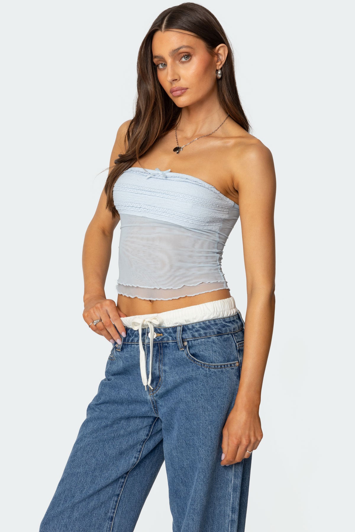 Rori Ruffle Knit Sheer Mesh Top - Image 3