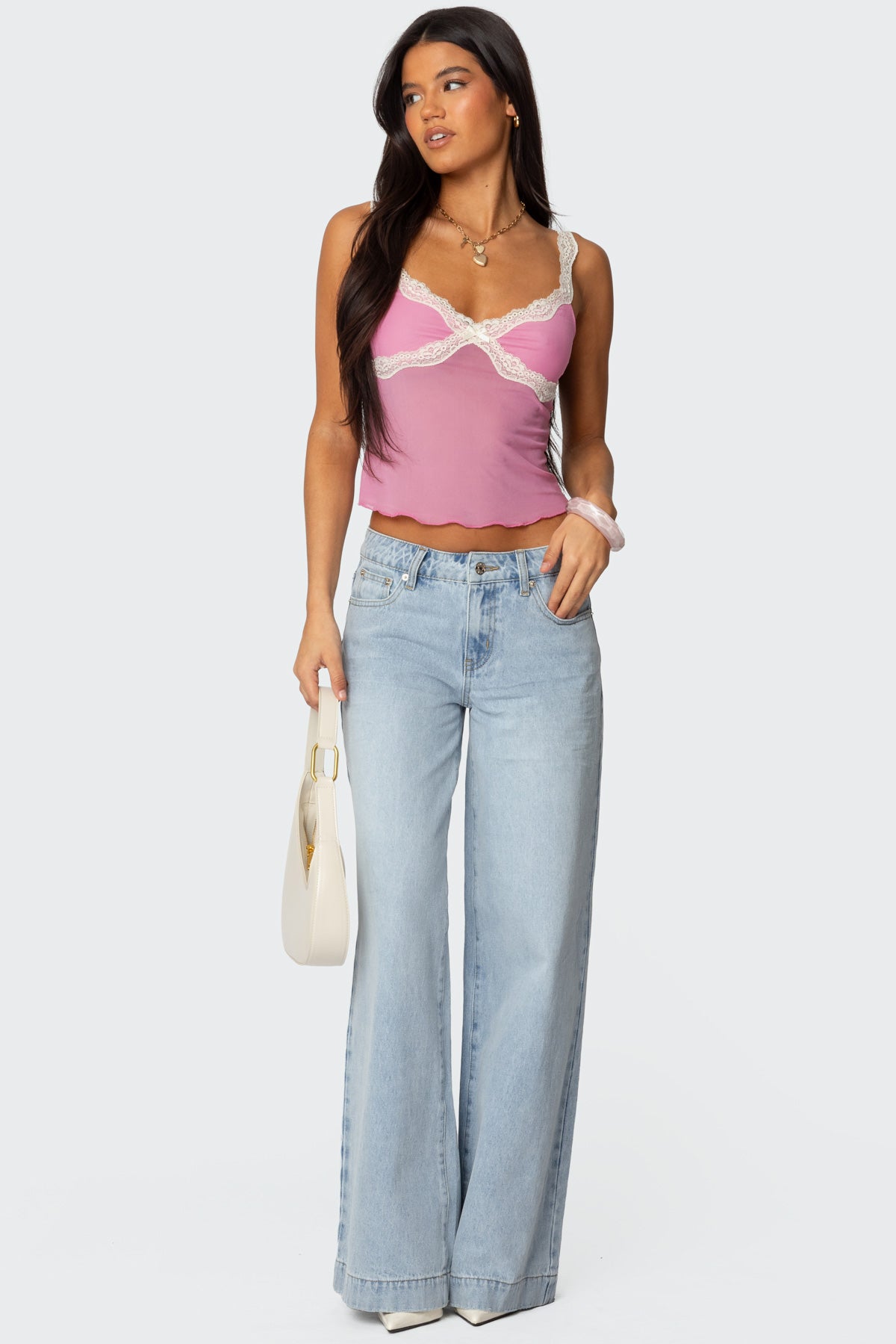 Contrast Lacey Mesh Tank Top - Image 2