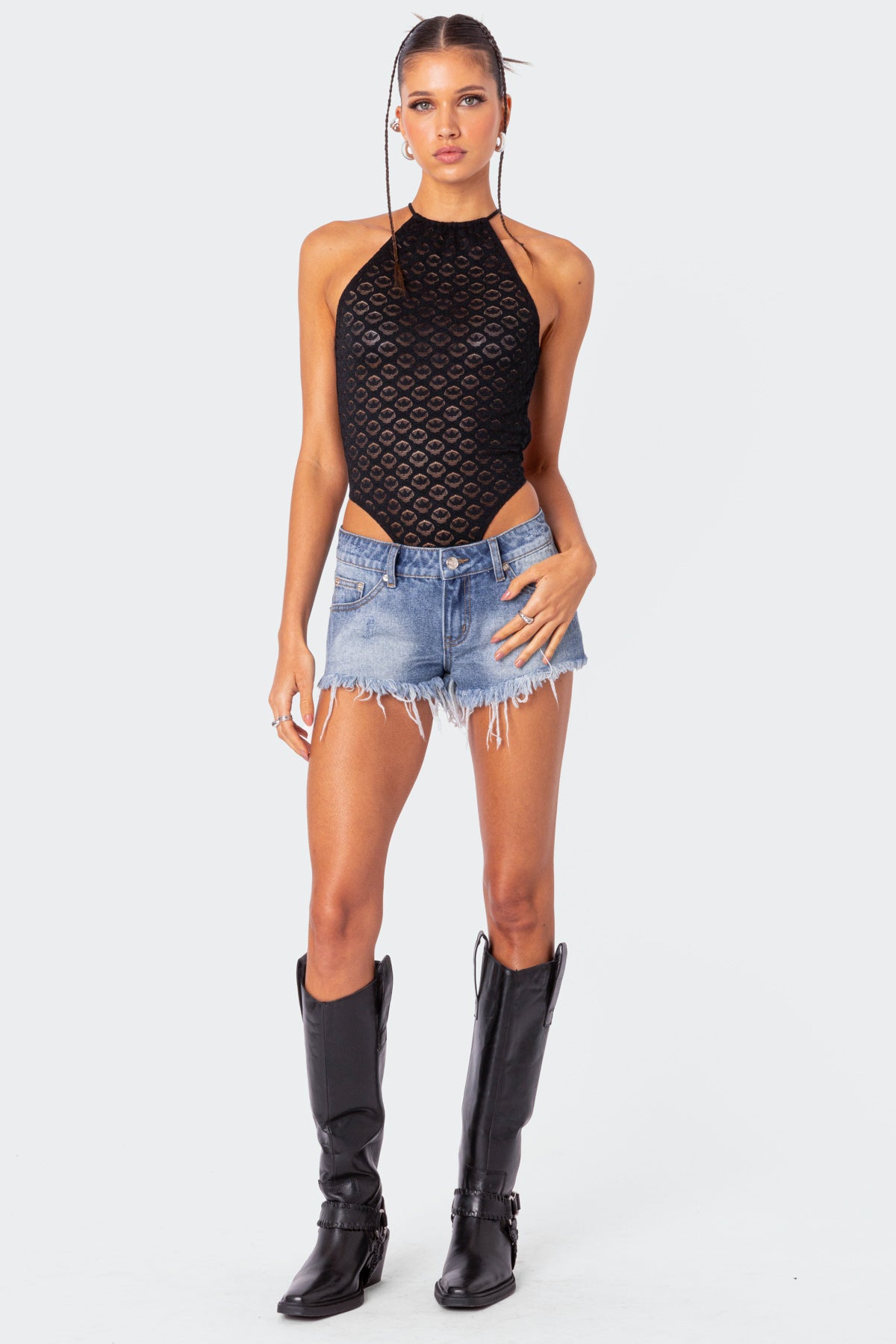 Sheer Lace Open Back Bodysuit - Image 2