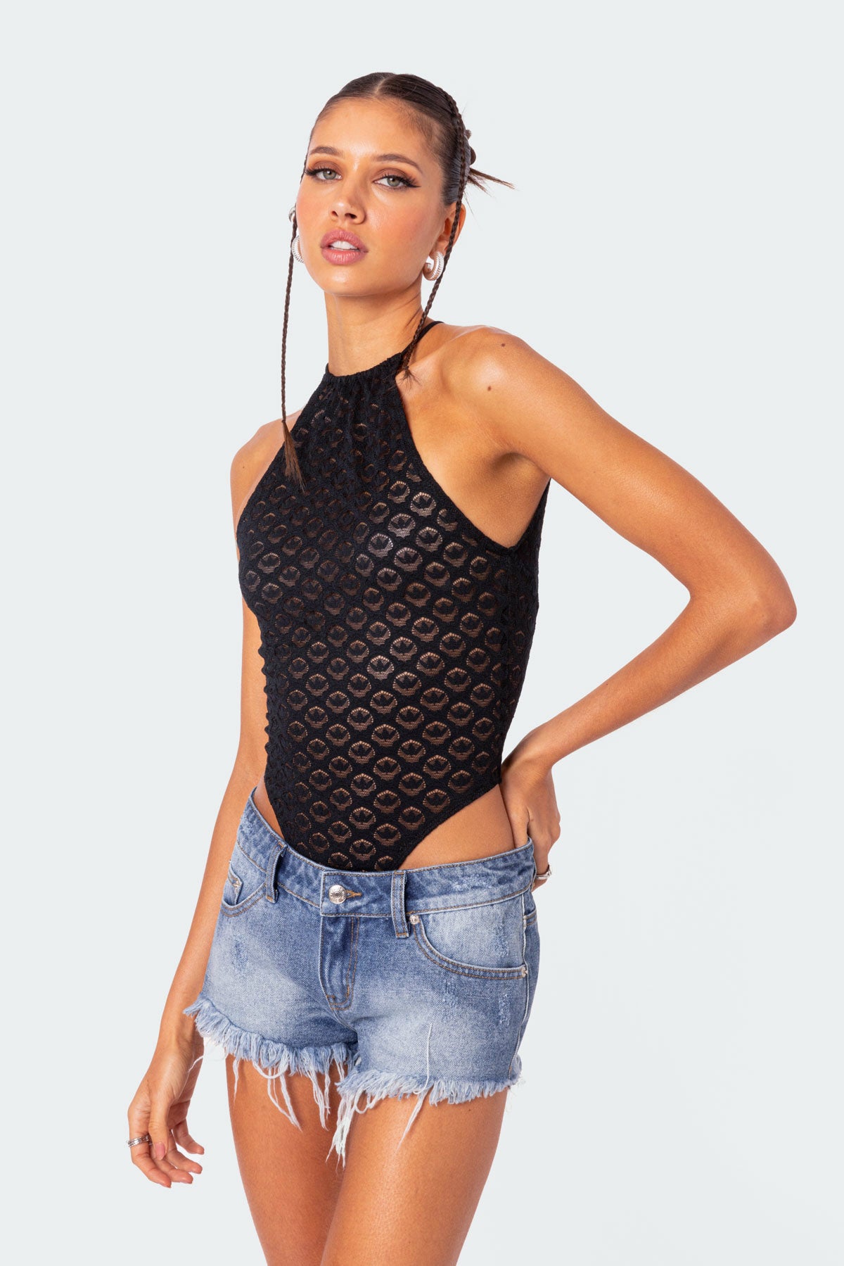 Sheer Lace Open Back Bodysuit - Image 3