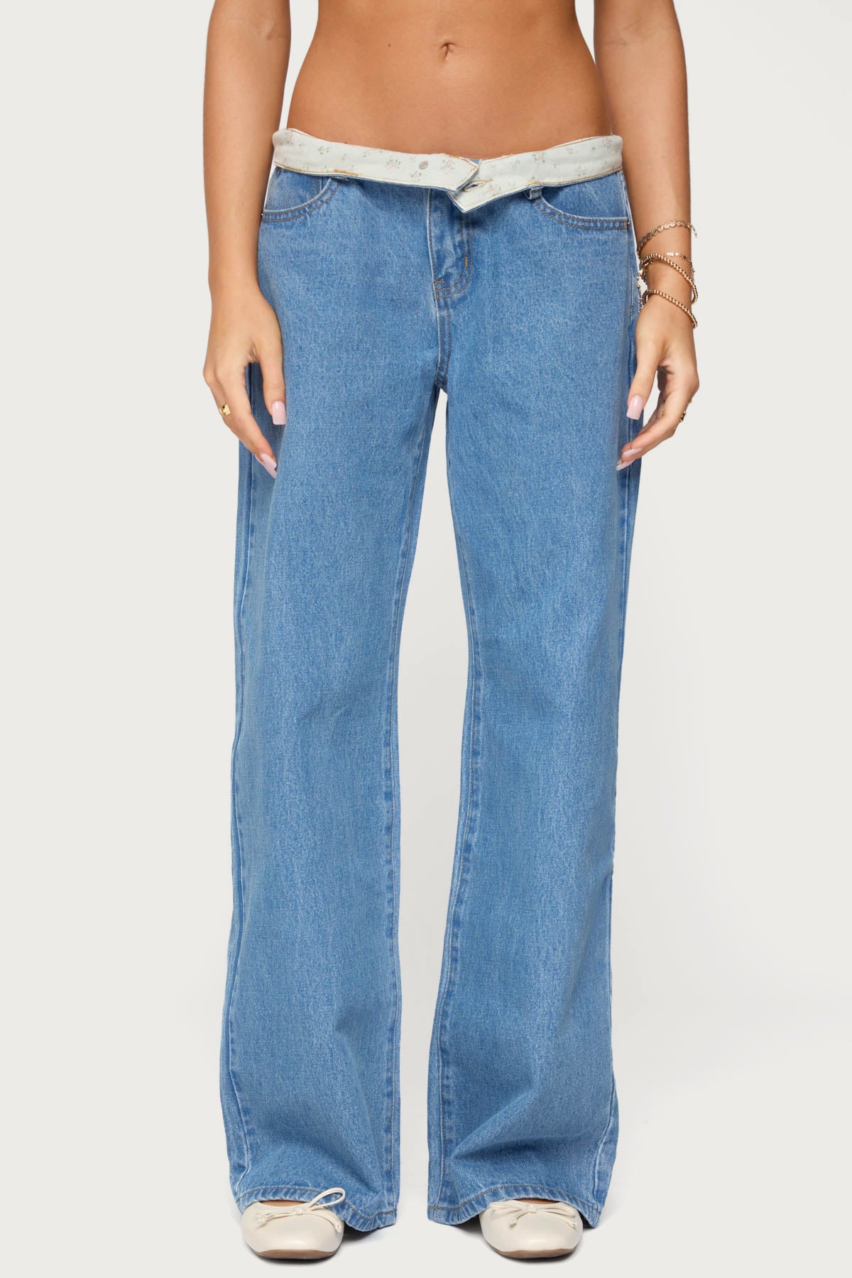 Floral Foldover Low Rise Baggy Jeans - Image 2