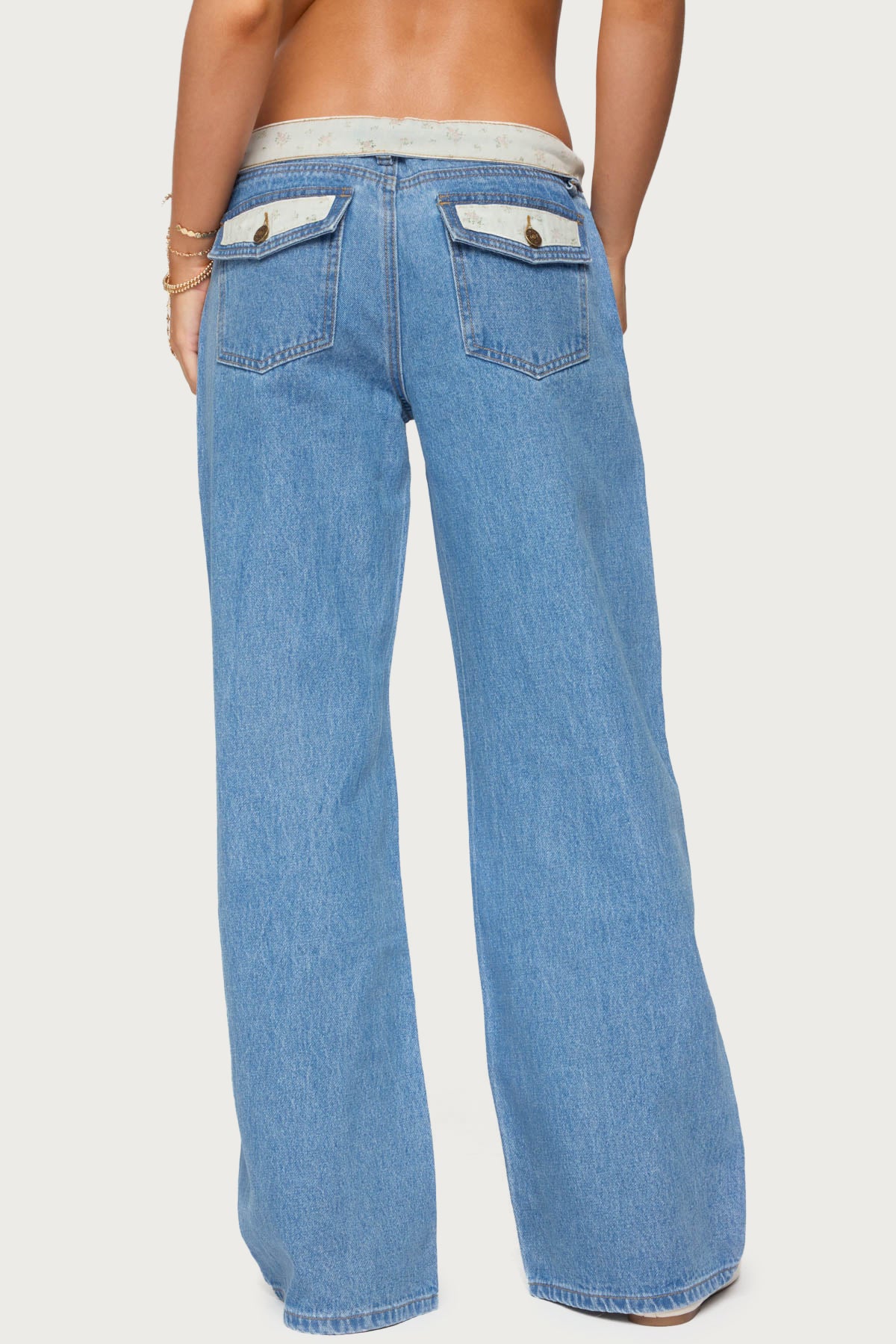 Floral Foldover Low Rise Baggy Jeans - Image 5