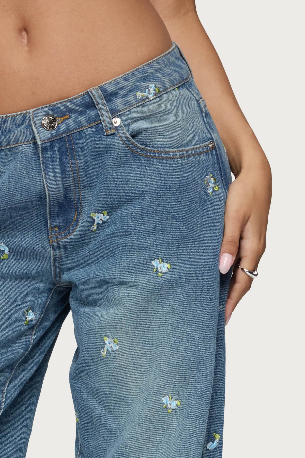 Edna Embroidered Floral Low Rise Baggy Jeans - Image 6