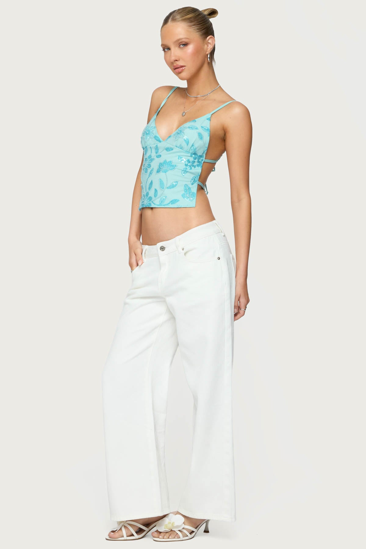 Pia Sequin Floral Backless Top - Image 4