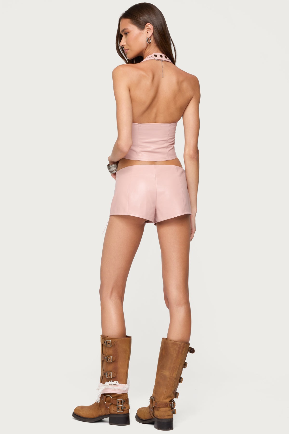 Elisha Lace Up Faux Leather Shorts - Image 5