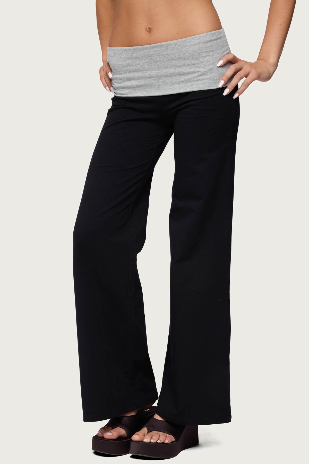 Wide Leg Contrast Foldover Pants - Image 5