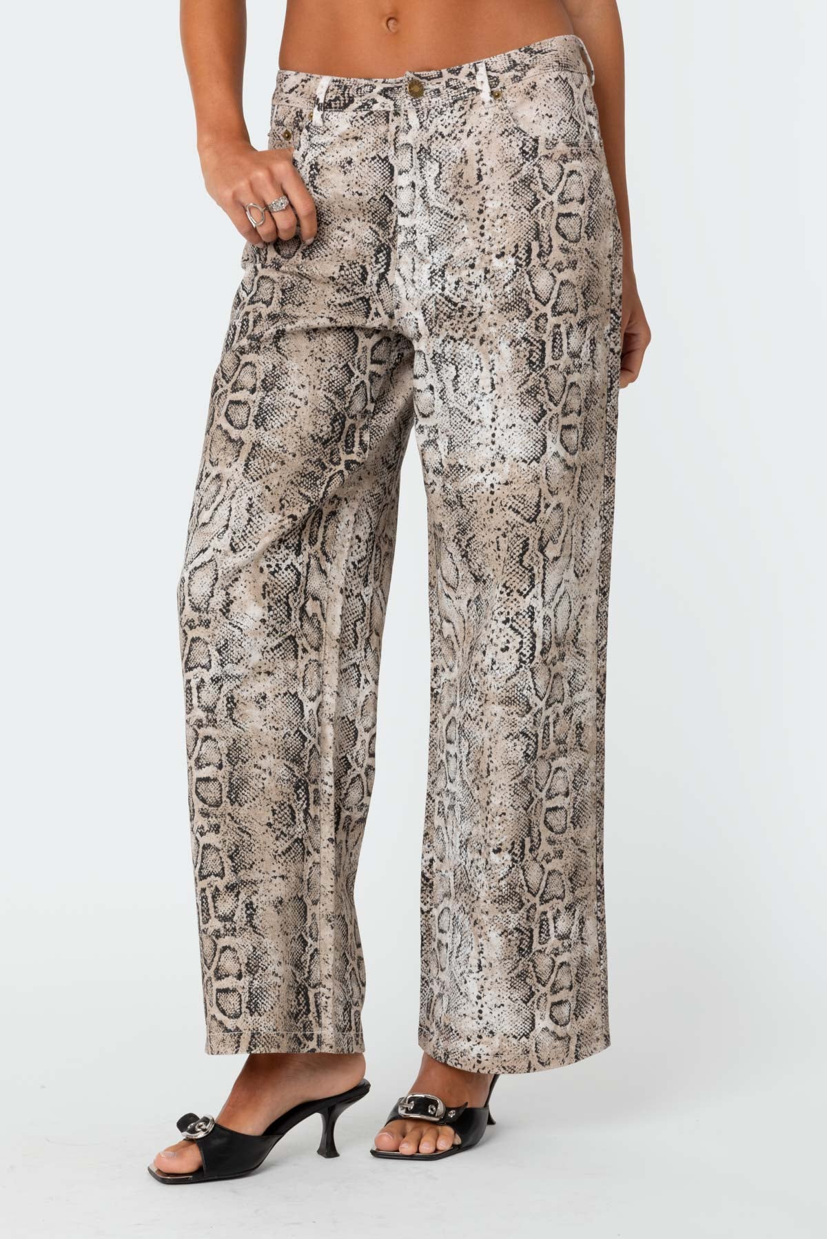 Snakeskin Printed Low Rise Baggy Jeans - Image 2