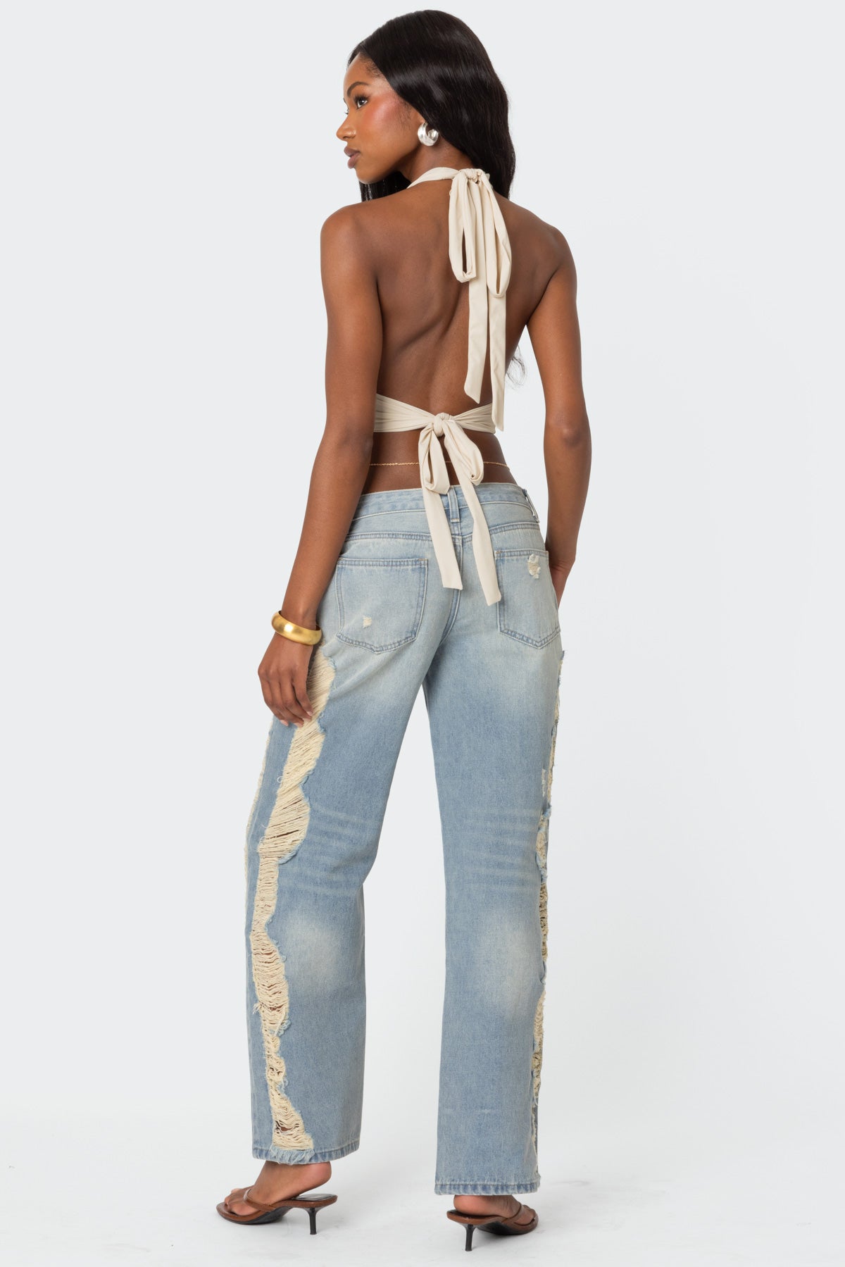 Distressed Washed Low Rise Baggy Jeans - Image 4