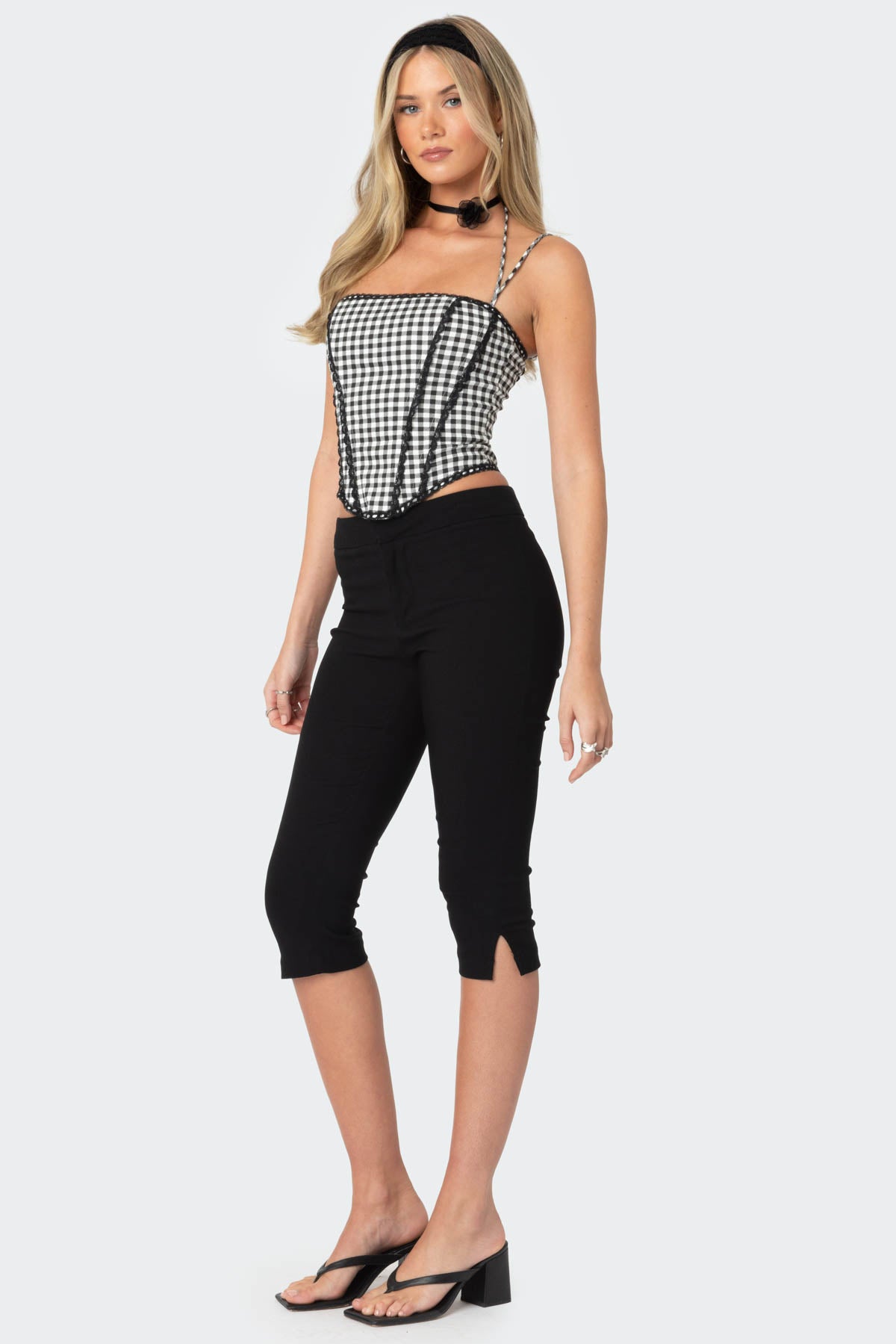 Gingham Lace Trim Corset - Image 4