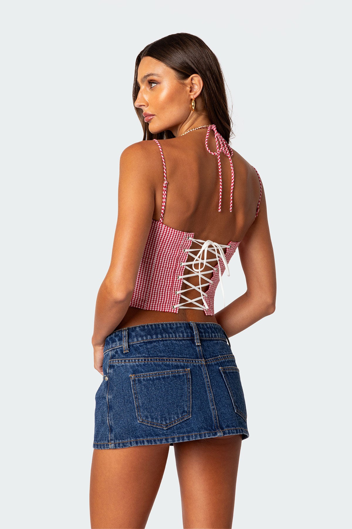 Pippa Gingham Lace Up Corset - Image 4