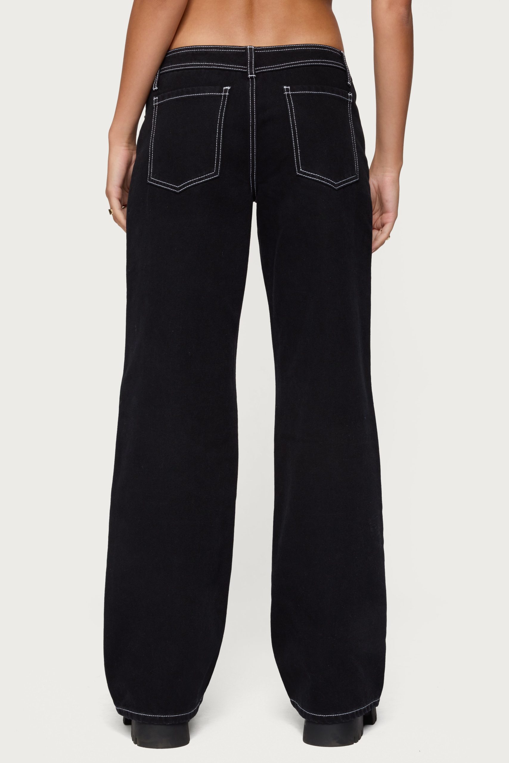 Contrast Stitch Low Rise Wide Leg Jeans - Image 5
