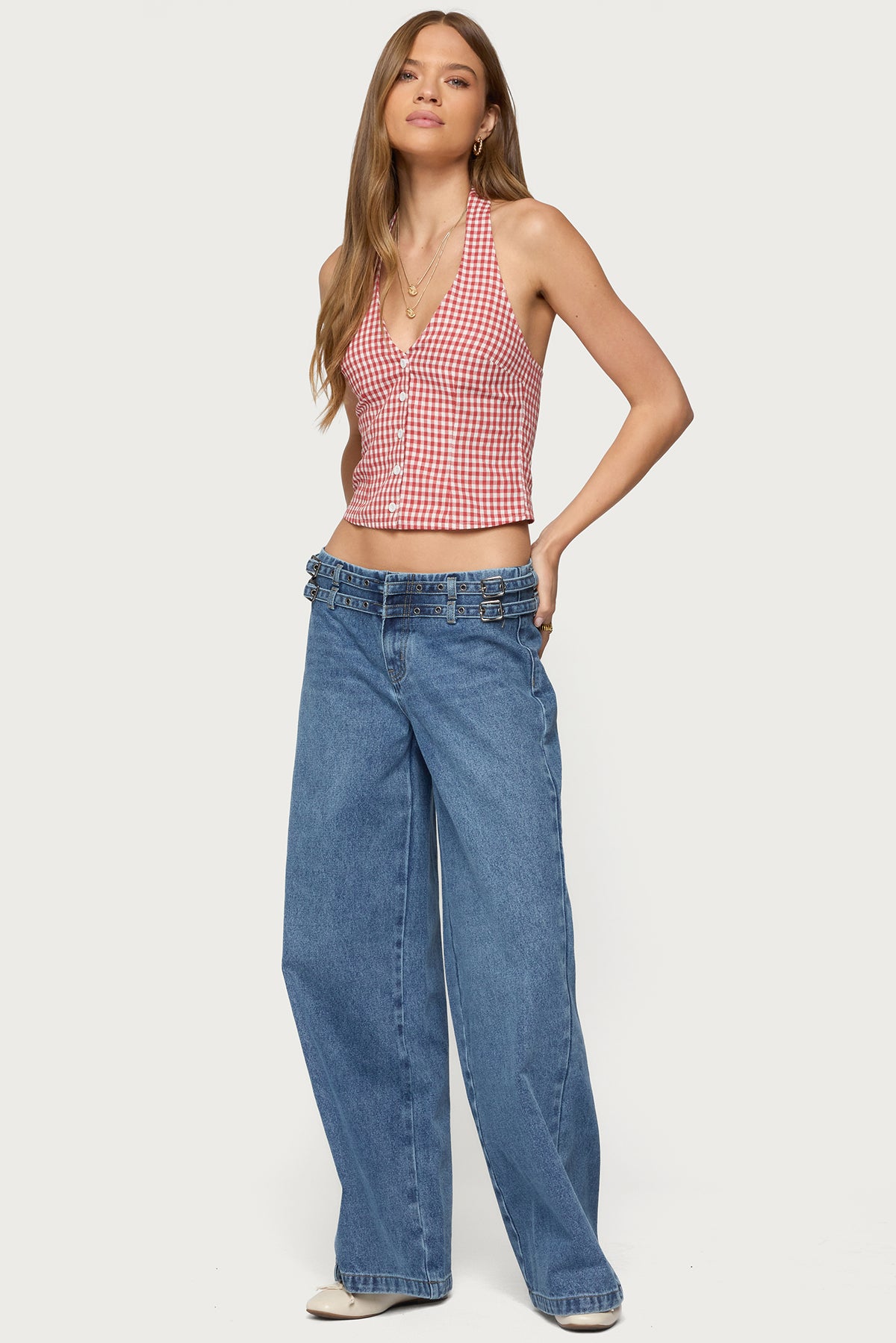 Livia Double Belt Low Rise Baggy Jeans - Image 3