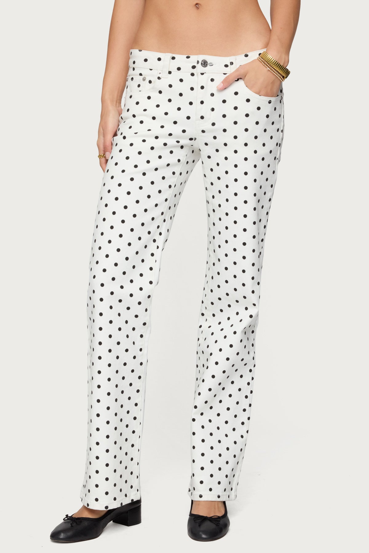 Romily Polka Dot Low Rise Straight Leg Jeans - Image 3