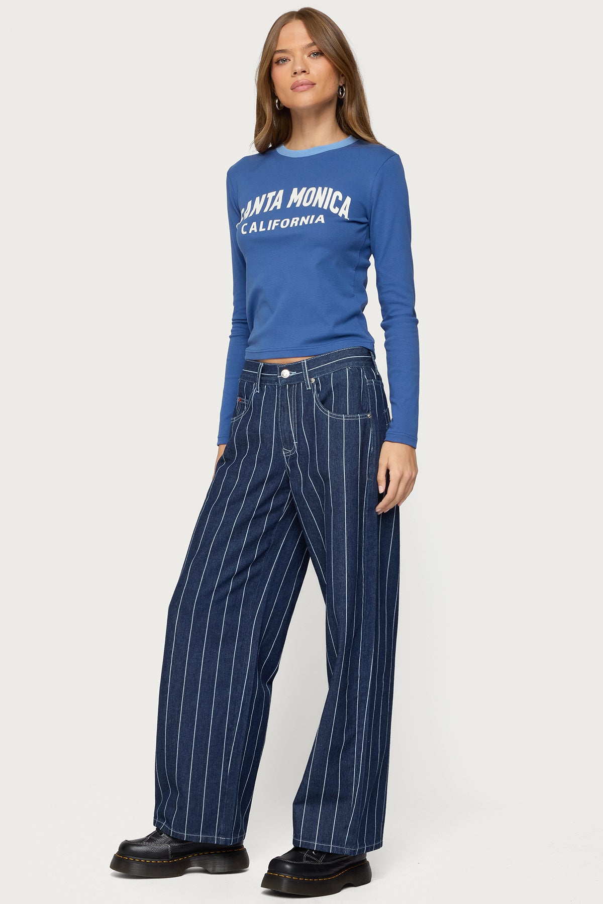 Kyler Pinstripe Mid Rise Baggy Jeans - Image 3