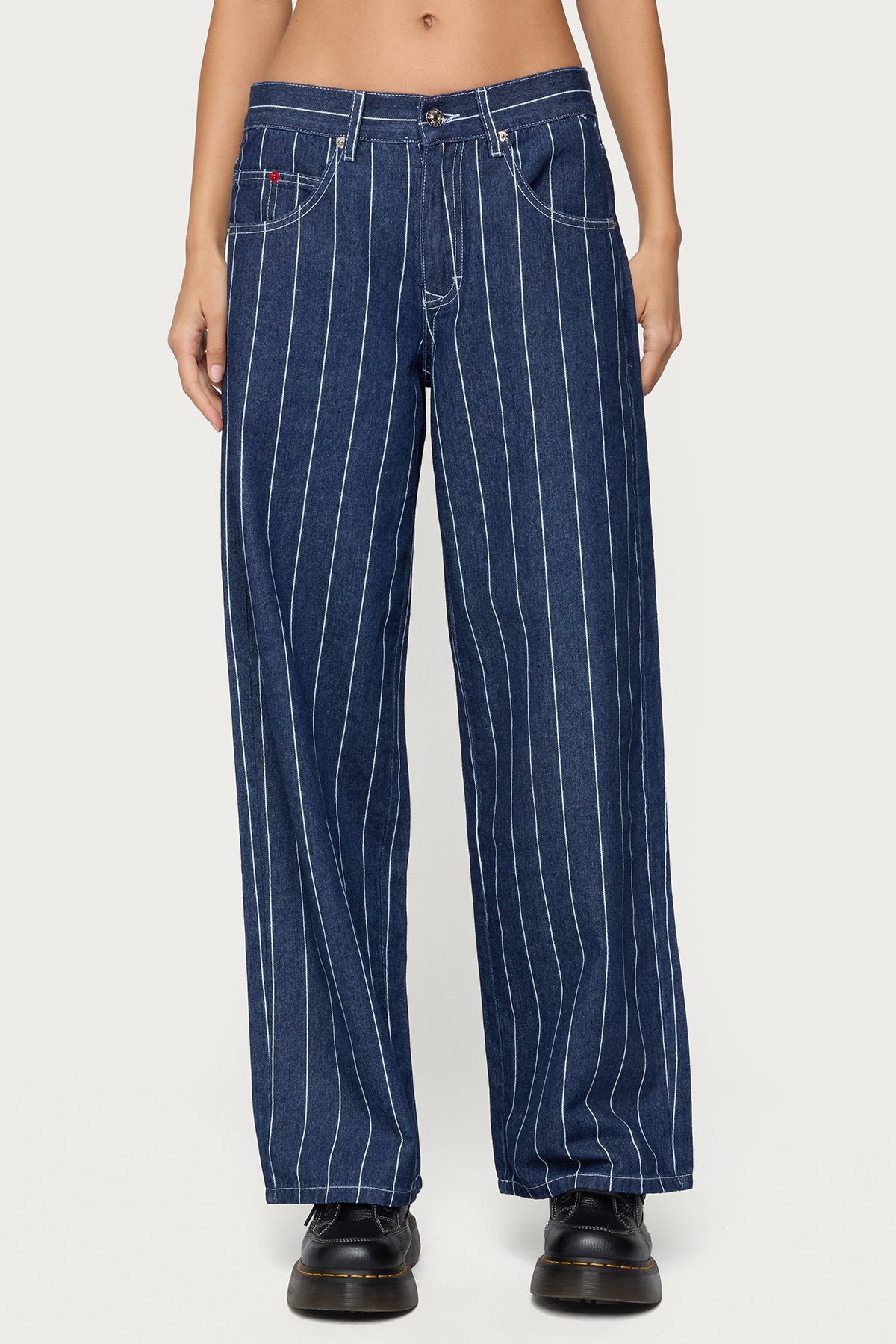 Kyler Pinstripe Mid Rise Baggy Jeans - Image 2