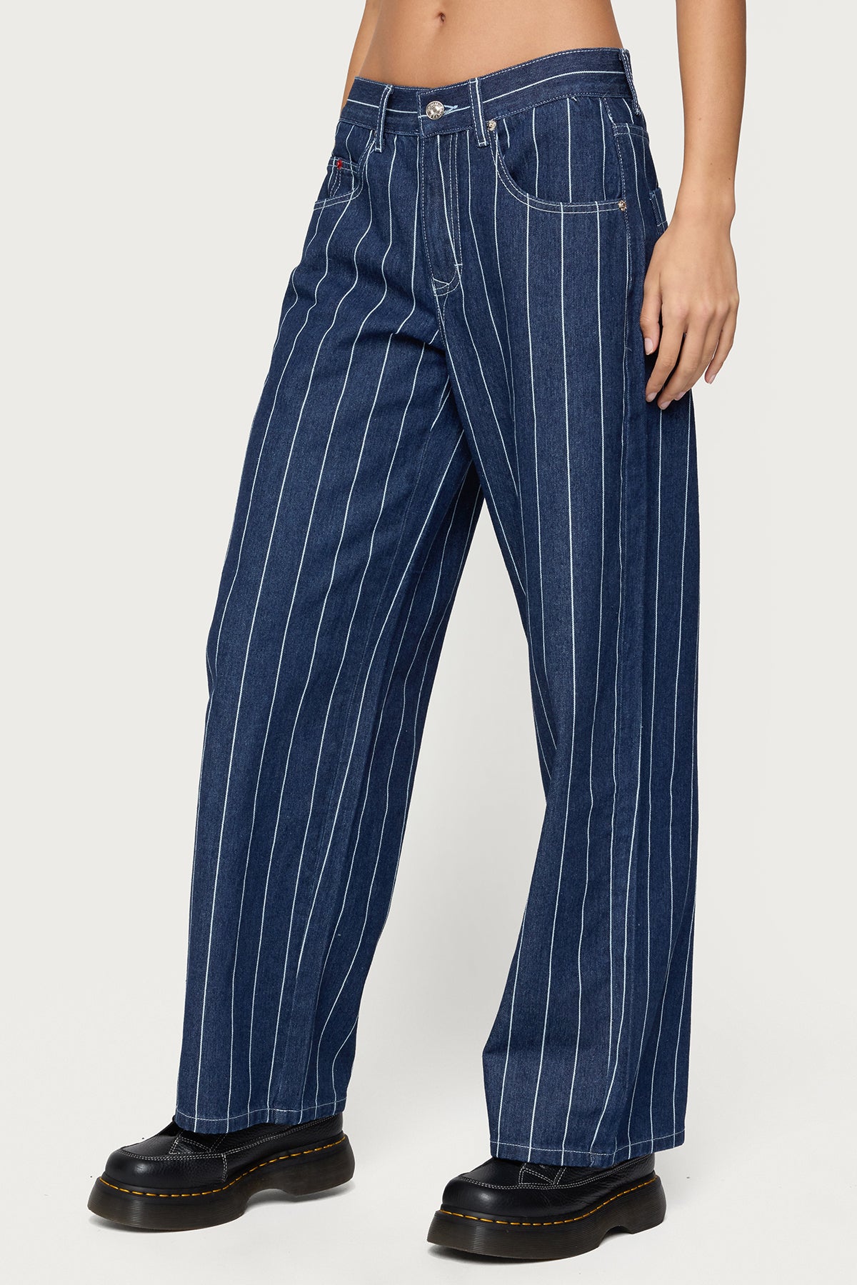 Kyler Pinstripe Mid Rise Baggy Jeans - Image 4
