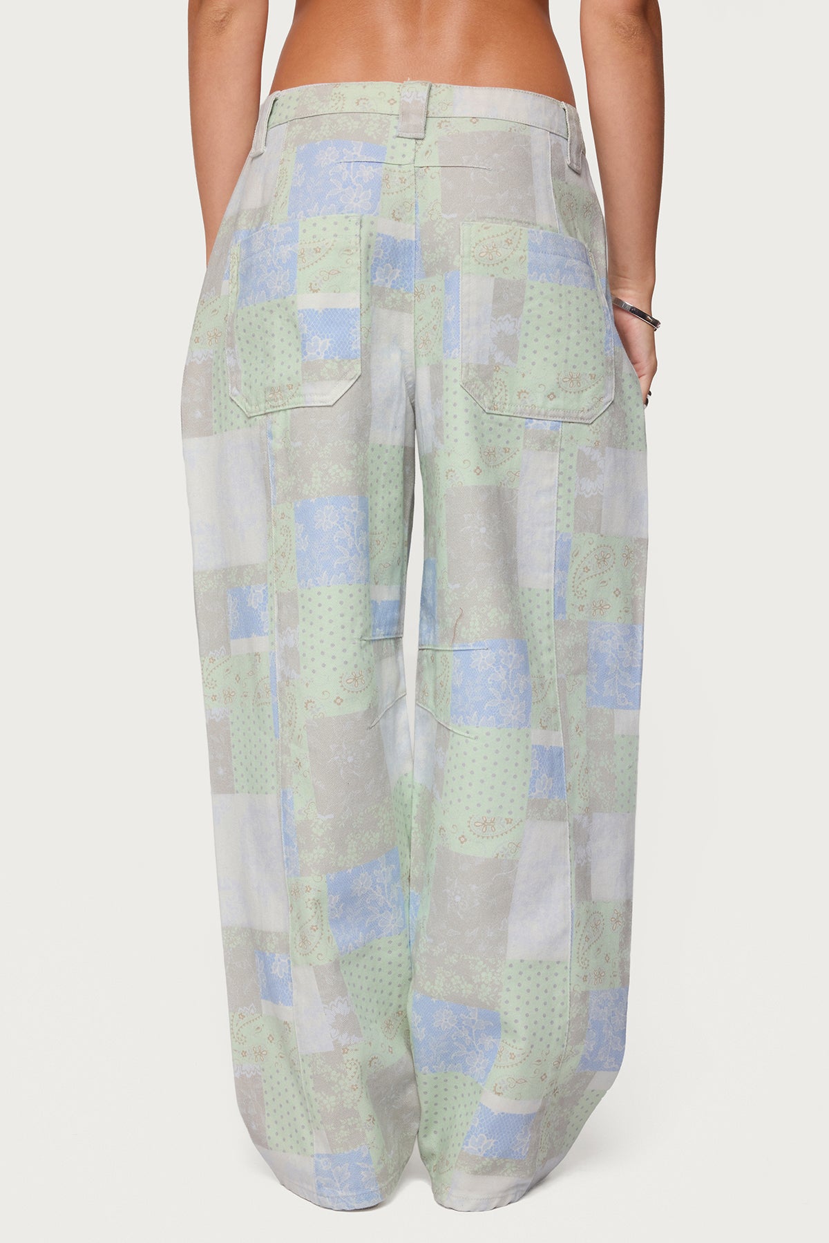 Patchwork Low Rise Barrel Leg Jeans - Image 5