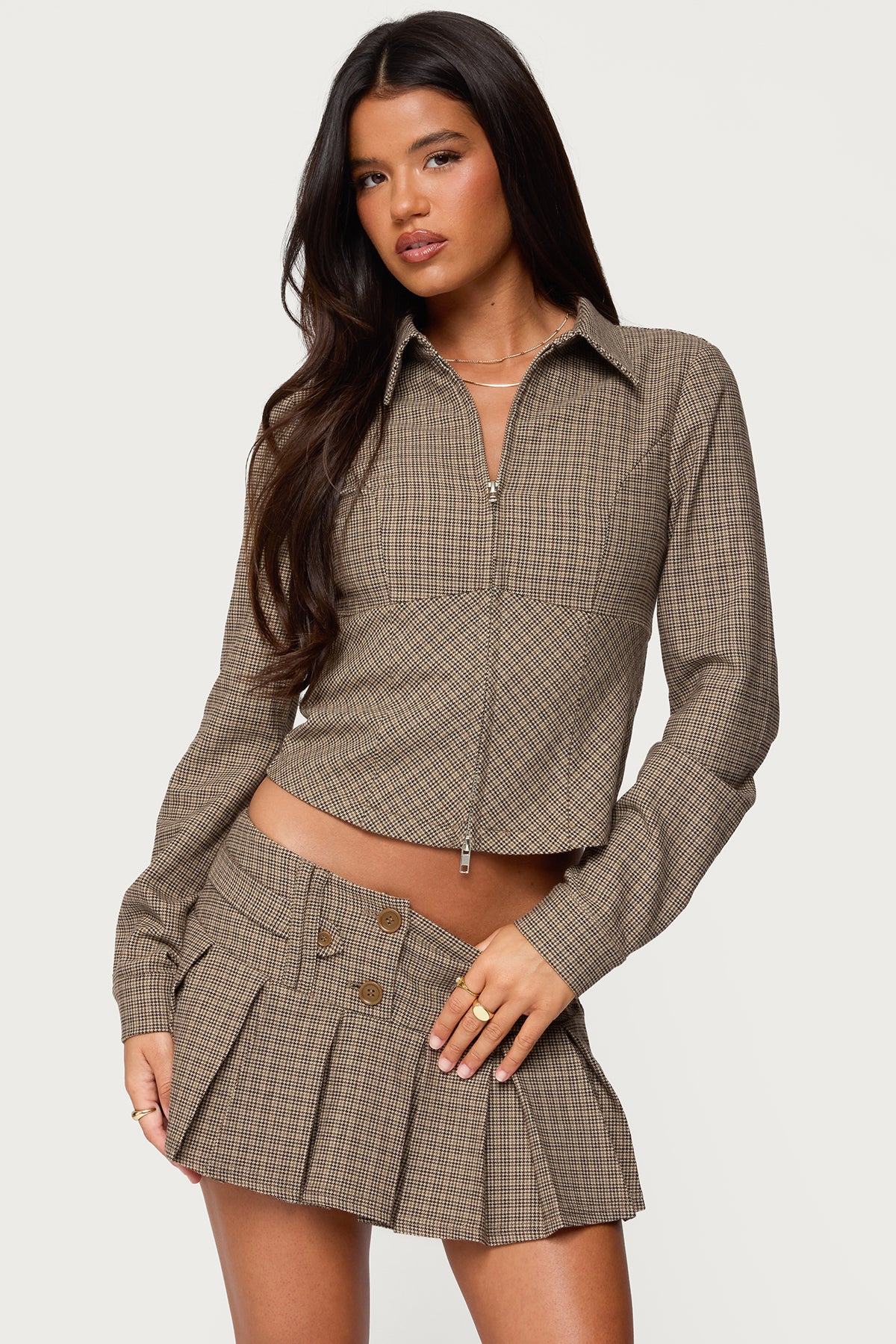 Lockette Plaid Zip Up Top - Image 2