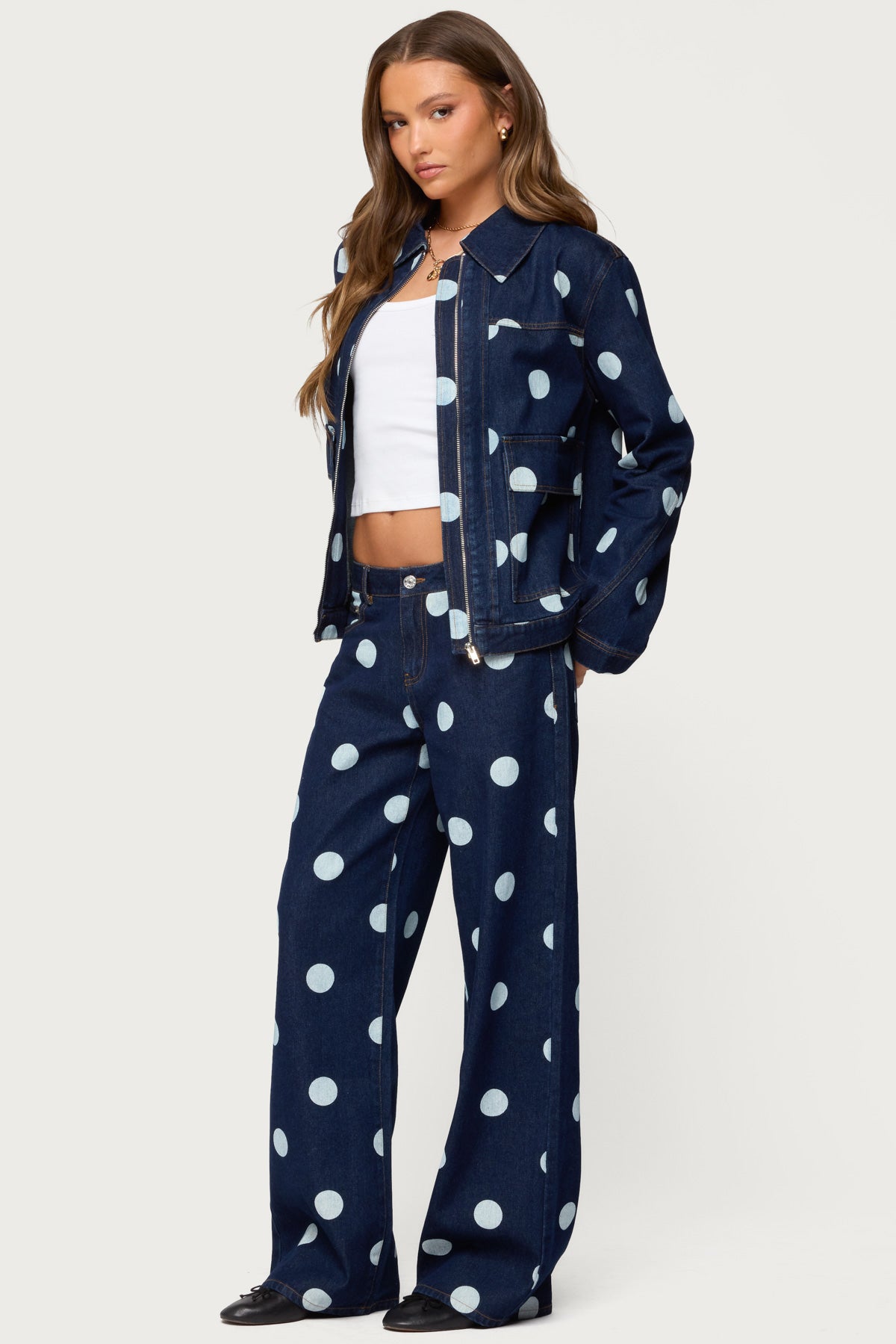 Leyah Polka Dot Low Rise Baggy Jeans - Image 3