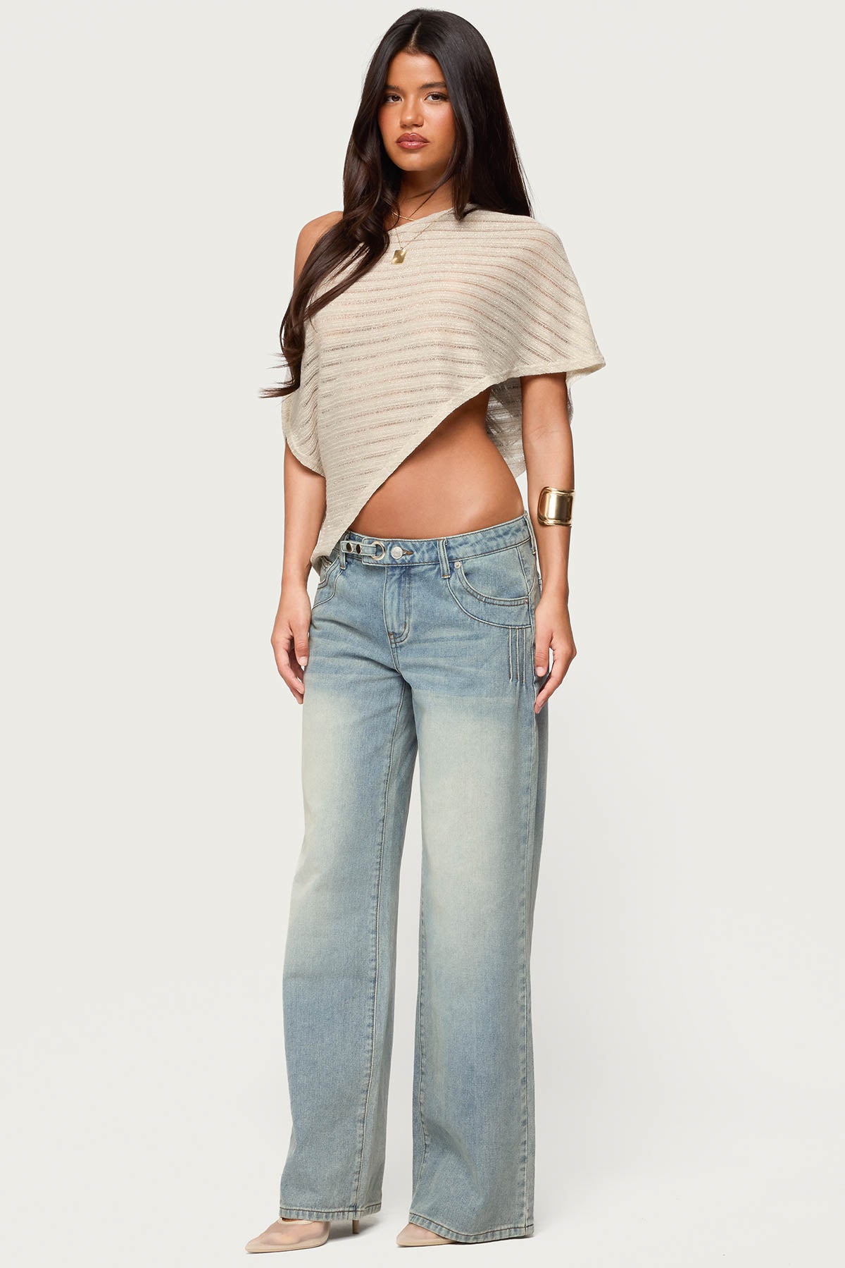Loma Asymmetric Off Shoulder Knit Poncho - Image 5