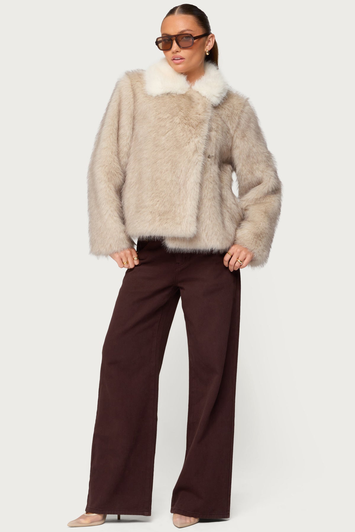 Contrast Collar Faux Fur Jacket - Image 3