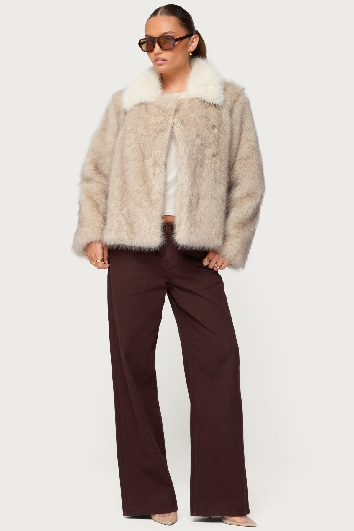 Contrast Collar Faux Fur Jacket - Image 6
