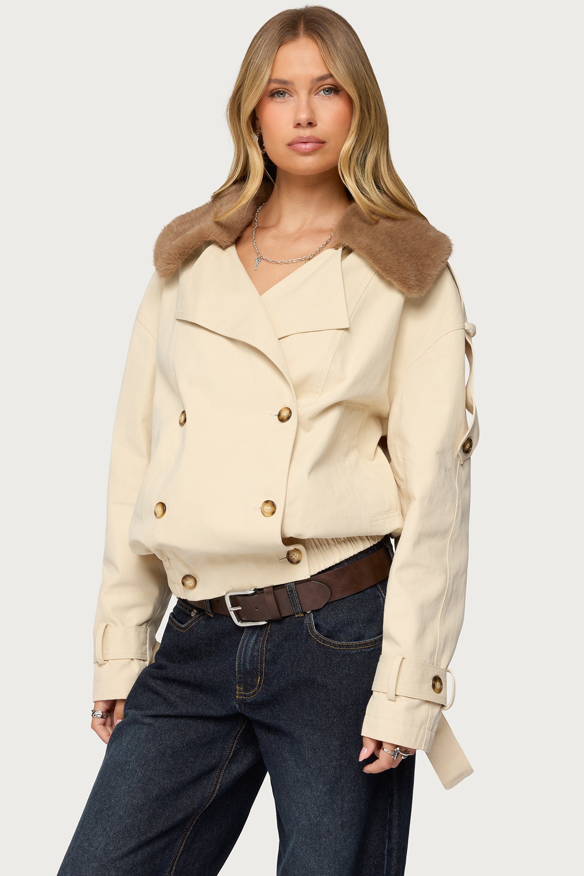 Detachable Faux Fur Trench Coat - Image 4