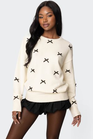 Satin Effect Bow Oversized Sweater