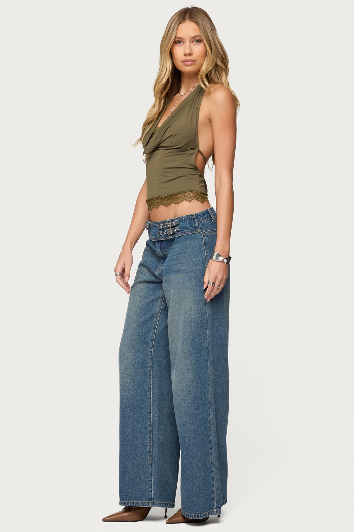 Layered Lacey Cowl Neck Halter Top - Image 4