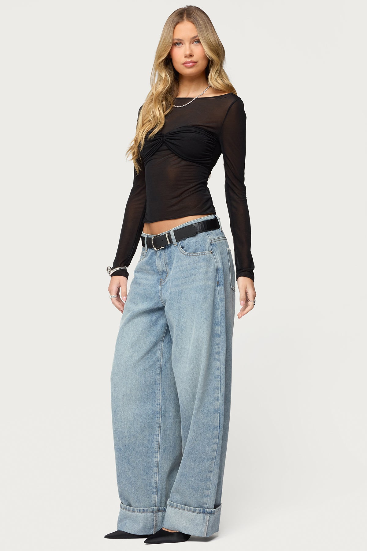 Oona Sheer Gathered Long Sleeve Top - Image 4