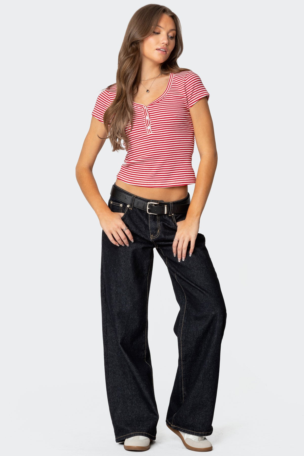Kady Striped Henley T Shirt - Image 2
