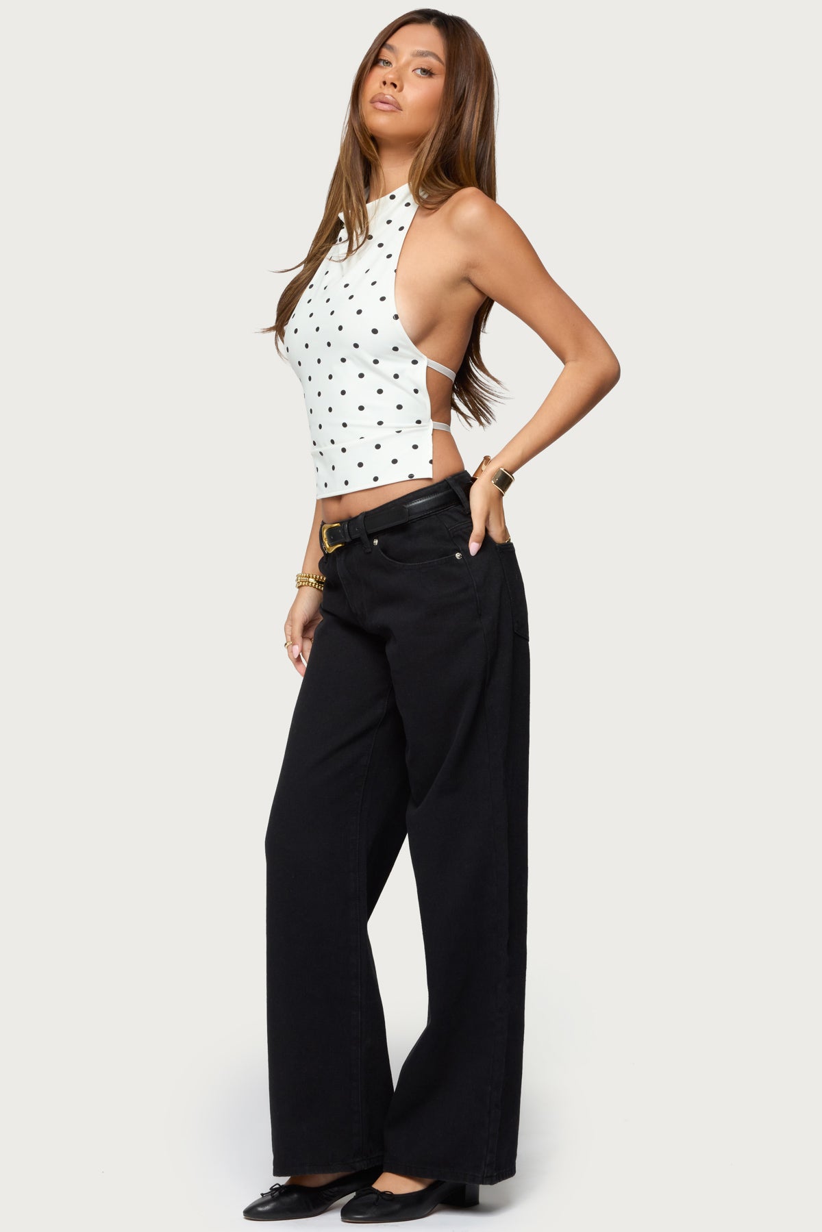 Raiya Polka Dot Backless Halter Top - Image 2