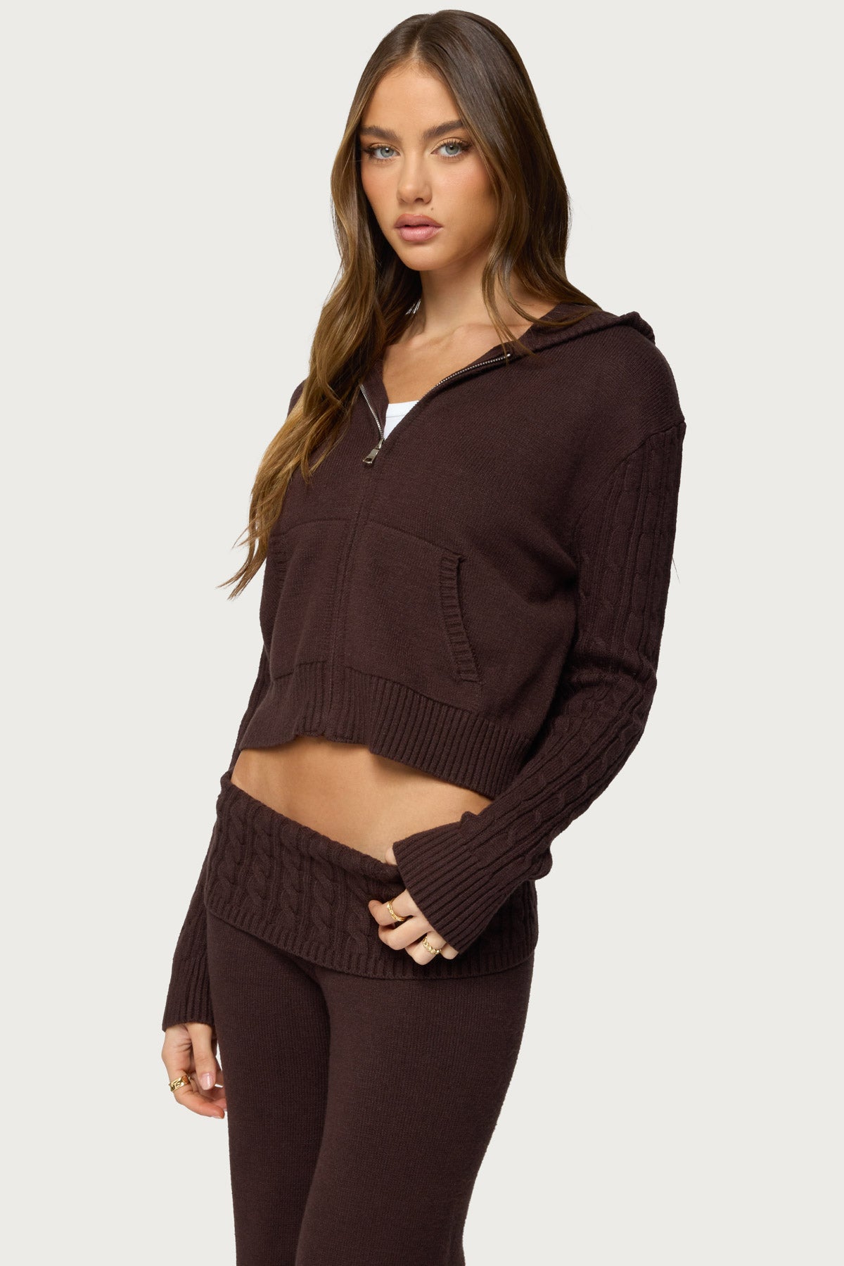 Lula Cable Knit Zip Up Hoodie - Image 3