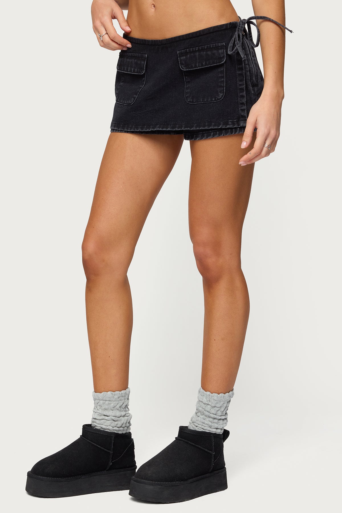 Giselle Wrap Denim Mini Skort - Image 3