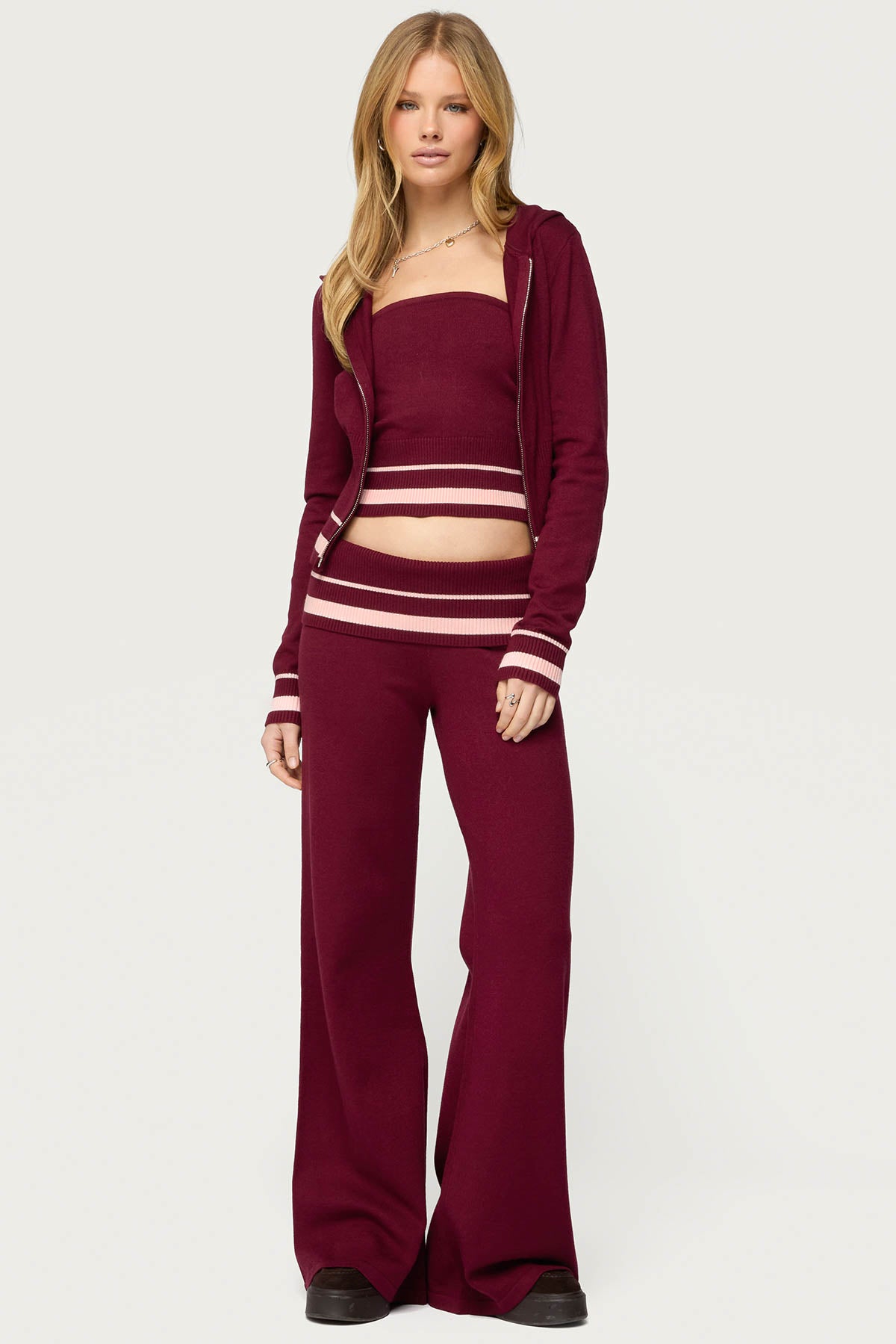 Kaliya Stripey Knit Zip Up Hoodie - Image 4