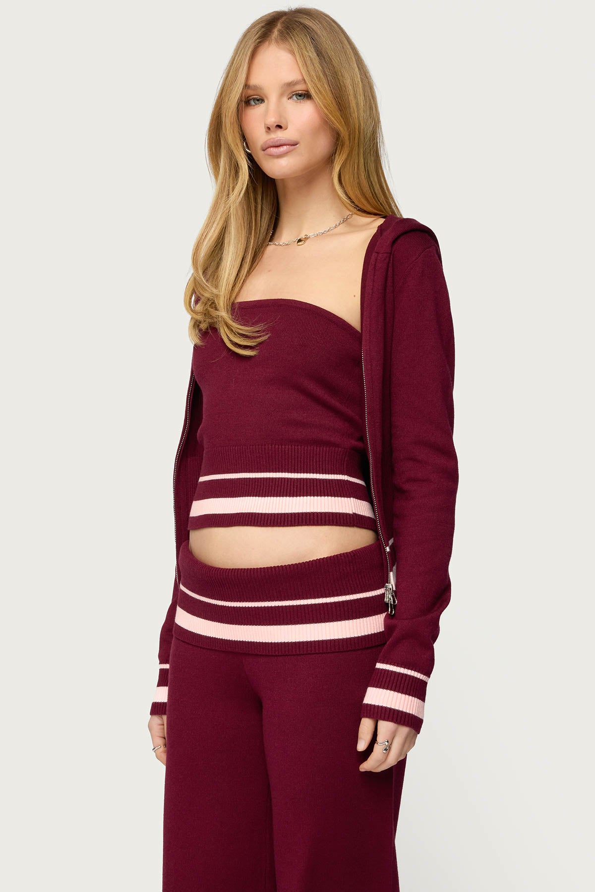 Kaliya Stripey Knit Zip Up Hoodie - Image 3