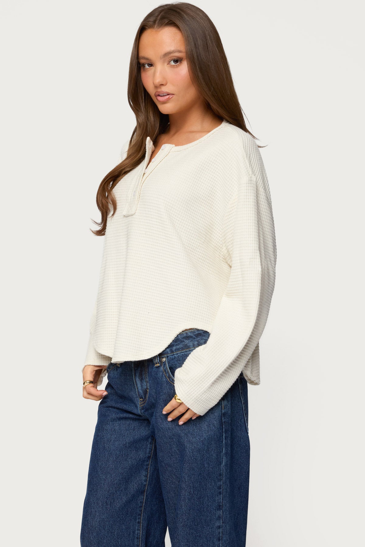 Alisia Oversized Waffle Henley Top - Image 4