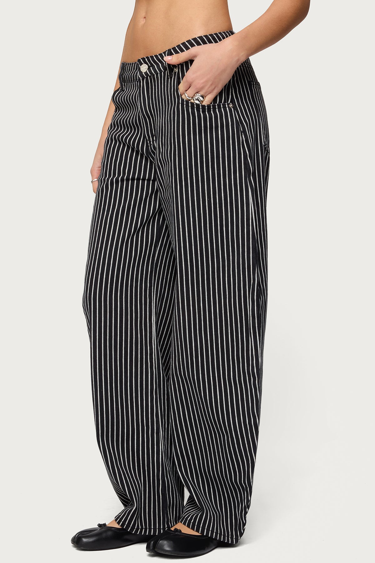 Pinstripe Low Rise Barrel Leg Jeans - Image 3