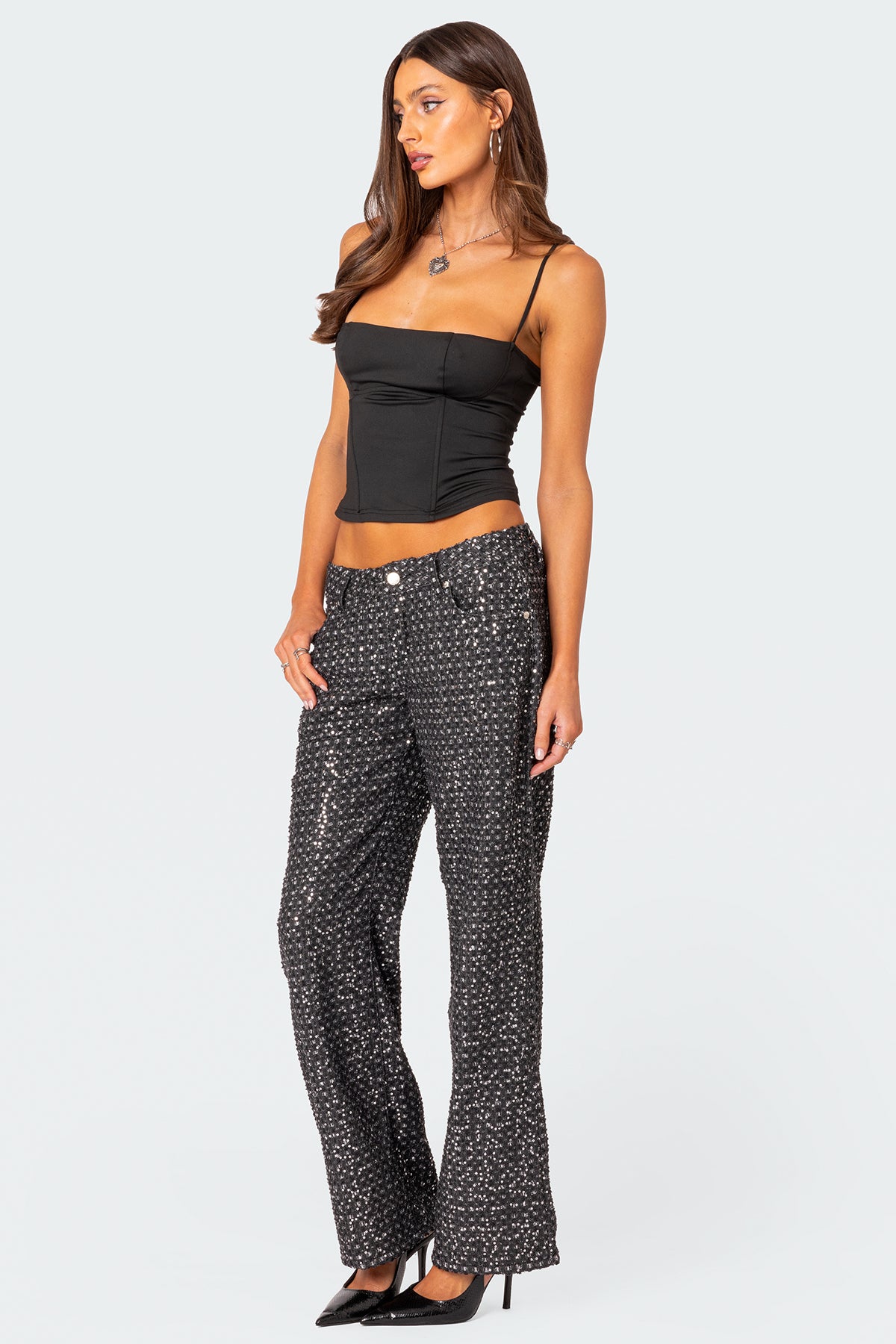 Nyah Sequin Low Rise Wide Leg Jeans - Image 5
