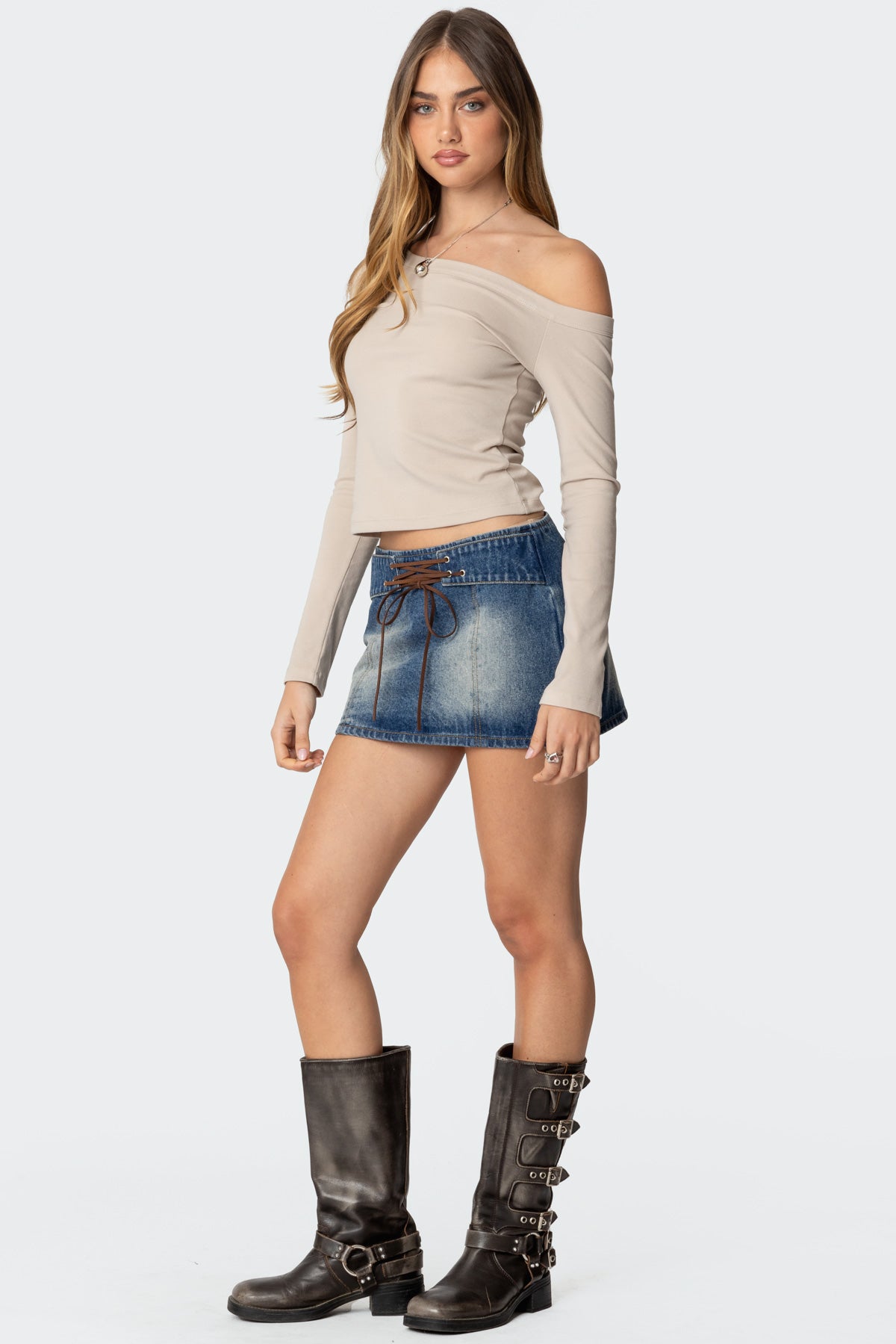 Tania Lace Up Denim Mini Skirt - Image 5
